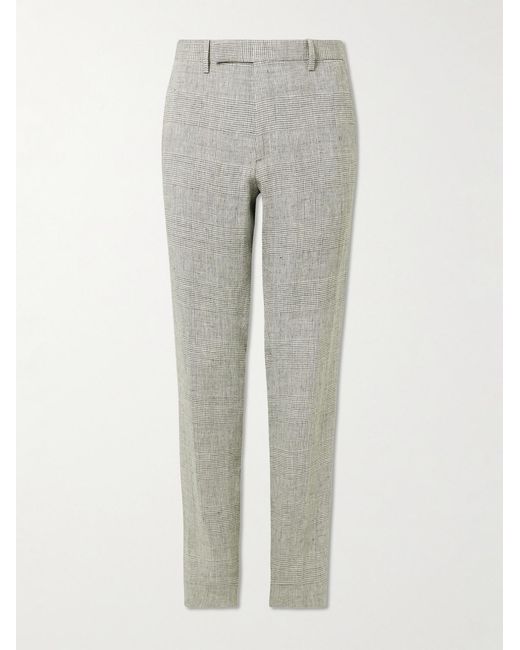 Mr P. Gray Phillip Straight-Leg Prince Of Wales Checked Linen Suit Trousers for men