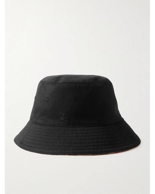 Cappello da pescatore reversibile in twill con logo ricamato di Burberry in Black da Uomo