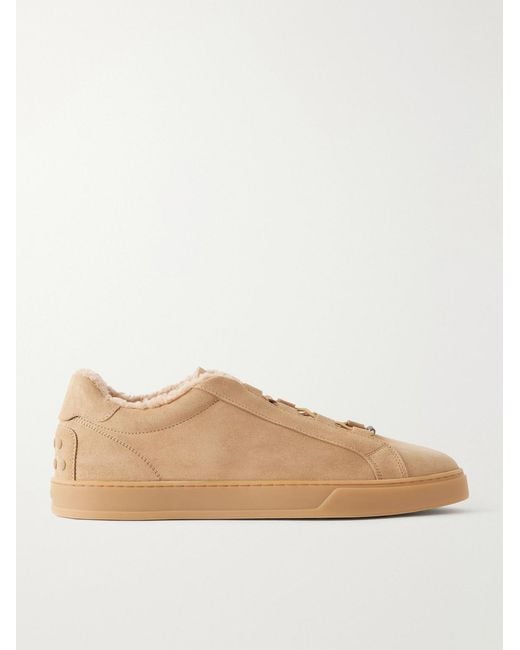 Tod's Natural Cassetta 04L Shearling-Lined Suede Sneakers for men