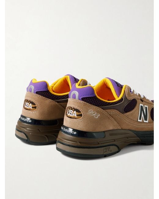 New Balance Brown 993 Leather-Trimmed Mesh And Suede Sneakers for men