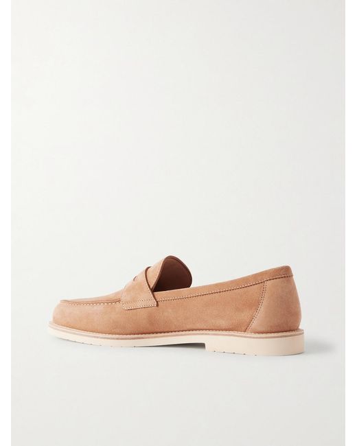 Brunello Cucinelli Brown Suede Penny Loafers for men