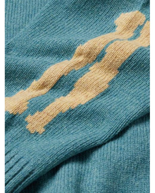 Kapital Blue Oversized Intarsia Wool Sweater for men