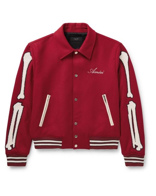 Amiri Bones Leather-Trimmed Appliquéd Melton Wool-Blend Twill