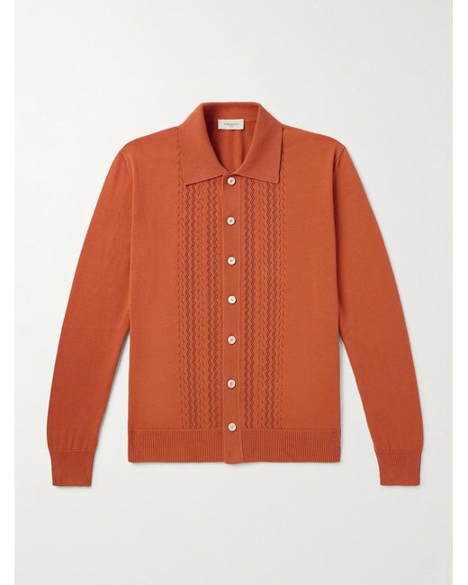 Piacenza 1733 Orange Pointelle-Knit Cotton Shirt for men