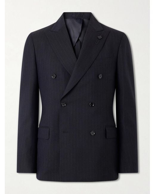 Lardini Blue Double-Breasted Pintriped Wool Suit Jacket for men