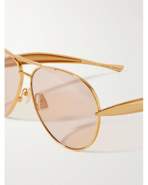 Bottega Veneta Natural Sardine Aviator-style Gold-tone Sunglasses for men