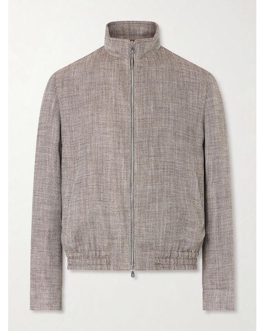 Brunello Cucinelli Gray Herringbone Bomber Jacket for men