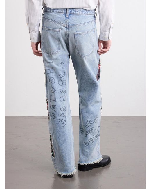 Satoshi Nakamoto Blue Nessa Wide-Leg Printed Embellished Jeans for men