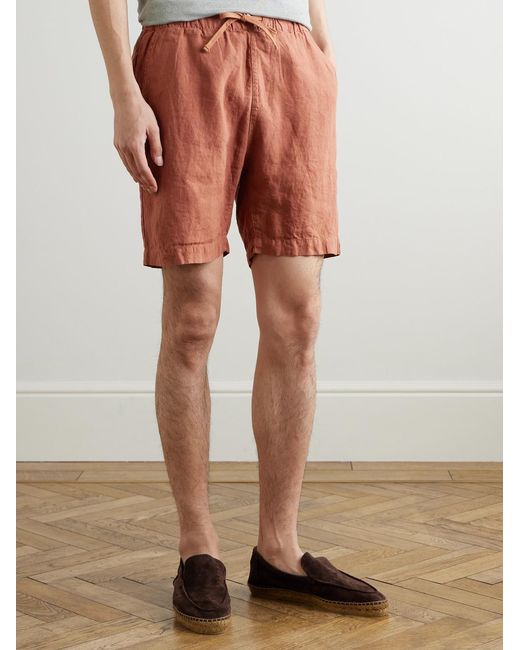 Hartford Orange Joggy Straight-leg Linen Bermuda Shorts for men