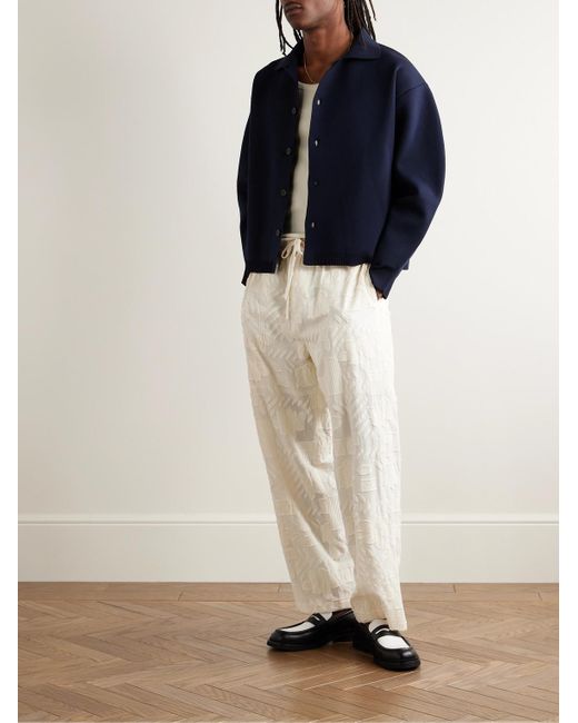 LE17SEPTEMBRE Natural Straight-leg Cotton-jacquard Drawstring Trousers for men