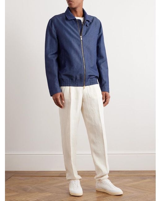 Brunello Cucinelli Blue Wool And Linen-blend Bomber Jacket for men