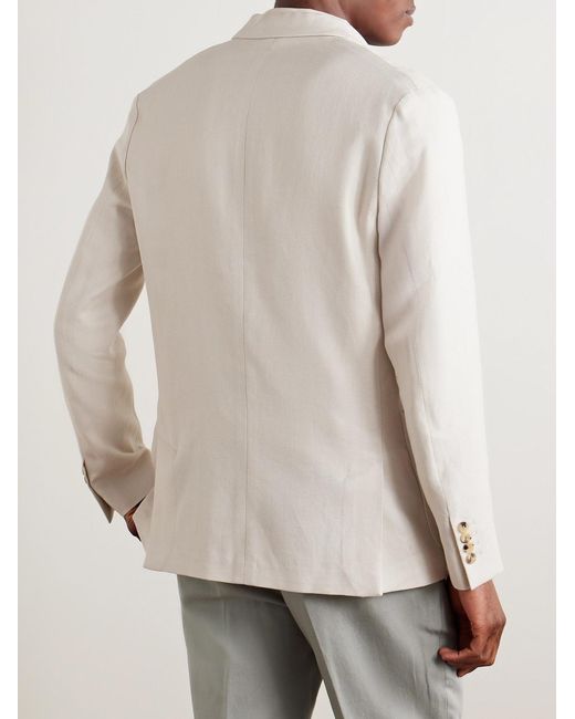 Paul Smith Natural Double-breasted Herringbone Linen And Cotton-blend Blazer for men