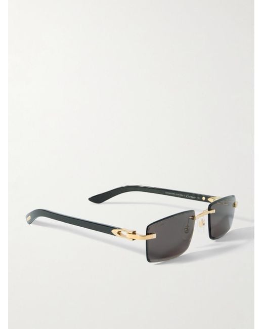 Cartier White Signature Rectangular-Frame Rimless Acetate And-Tone Sunglasses for men