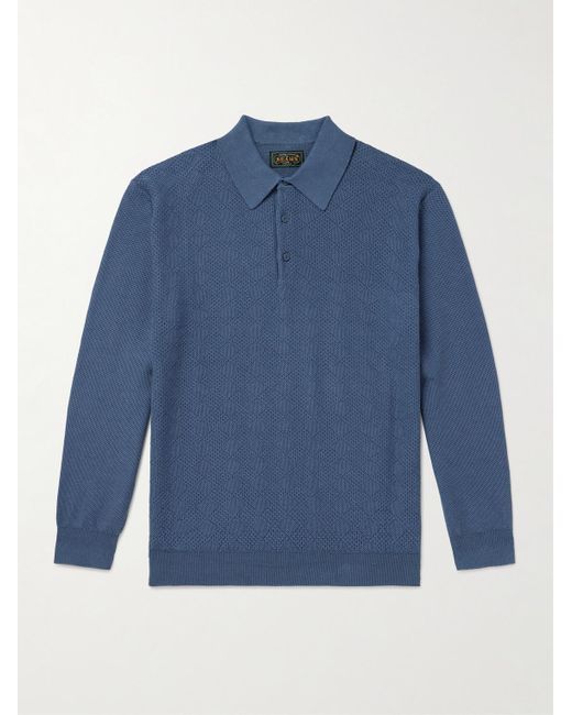 Beams Plus Pullover aus einer Ramie-Baumwollmischung mit Polokragen in Blue für Herren