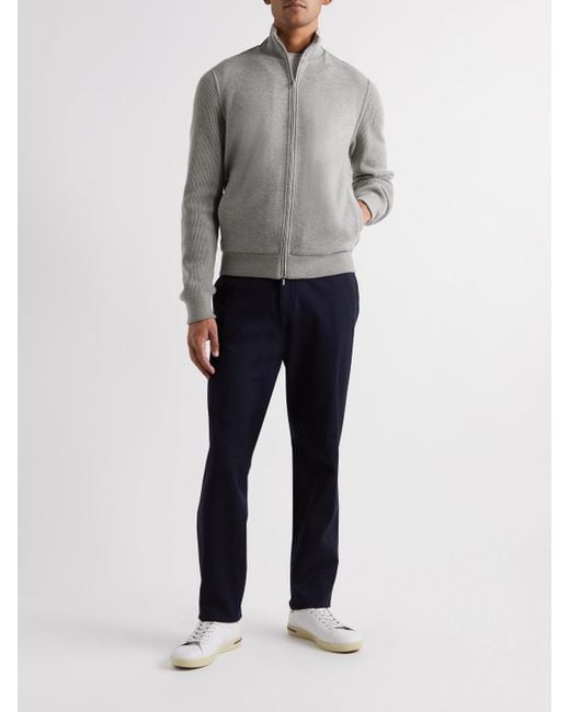Loro Piana Gray Suede-Trimmed Cashmere-Blend Zip-Up Cardigan for men