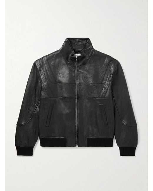 Saint Laurent Black Teddy Panelled Full-grain Leather Blouson Jacket for men