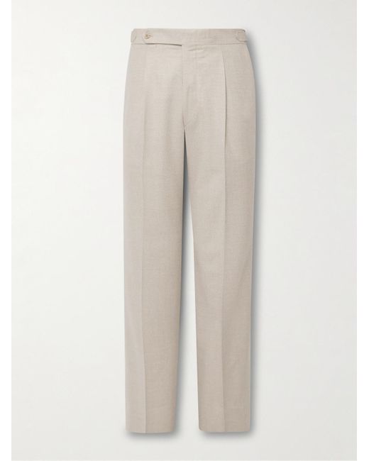STÒFFA Natural Tapered Pleated Wool Trousers for men