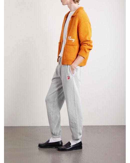 CHERRY LA White Western Athletic Embroidered Cotton-blend Jersey Sweatpants for men