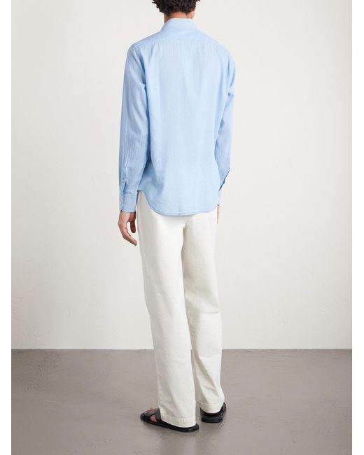 Fedeli Blue Sean Cotton-chambray Shirt for men