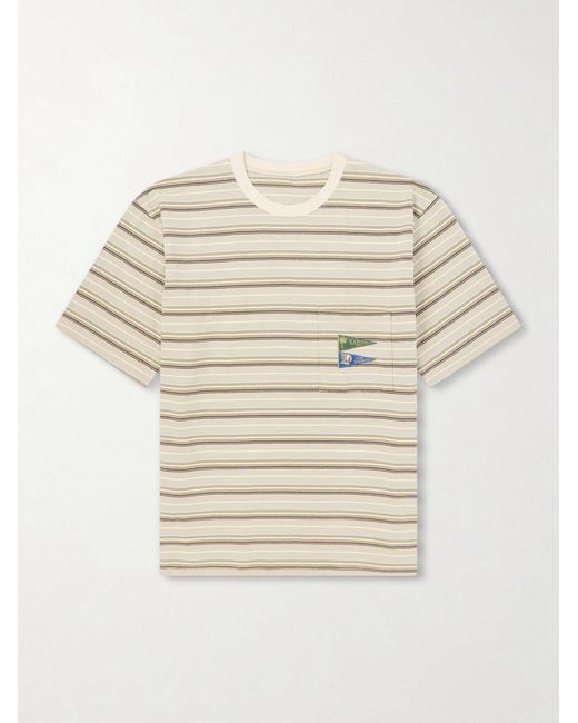 Kapital Natural Logo-appliquéd Striped Cotton-jersey T-shirt for men