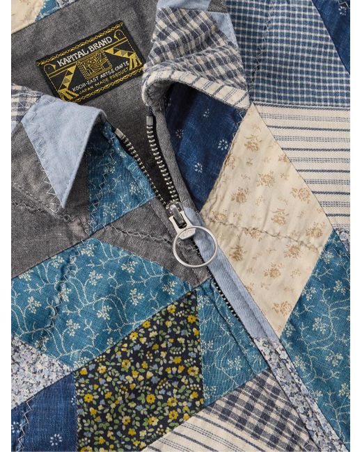 Giacca cropped trapuntata in misto cotone e lino patchwork Yabane di Kapital in Blue da Uomo