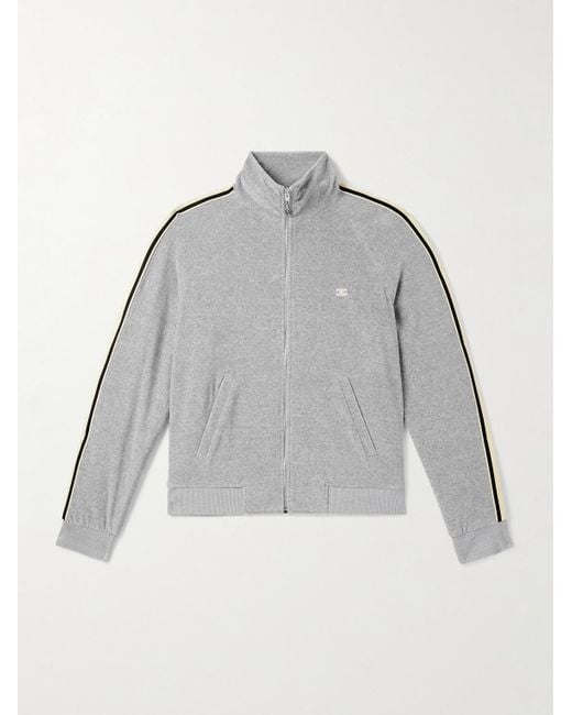 Céline Gray Slim-Fit Webbing-Trimmed Logo-Embroidered Cotton-Blend Velour Track Jacket for men