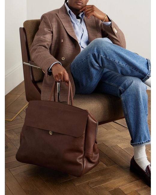 Bleu De Chauffe Brown Zoom Full-grain Leather Weekend Bag for men