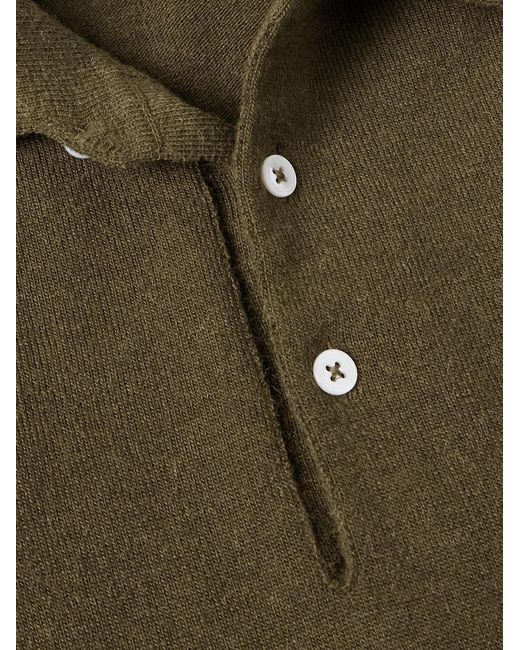 Drake's Green Wool And Alpaca-Blend Polo Shirt for men