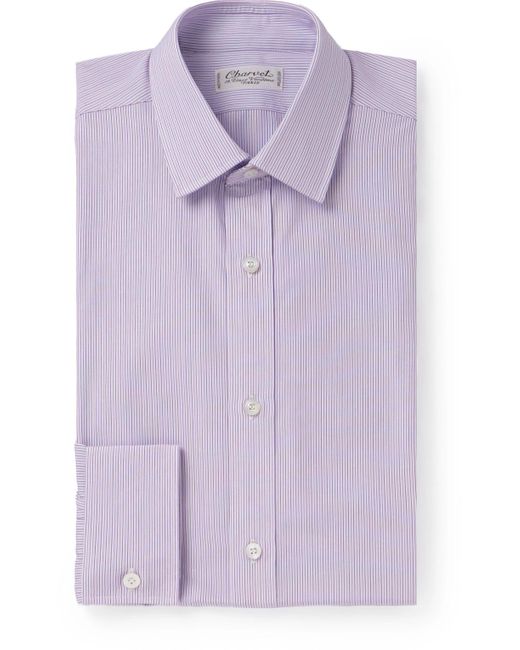 Charvet Purple Striped Cotton Oxford Shirt for men