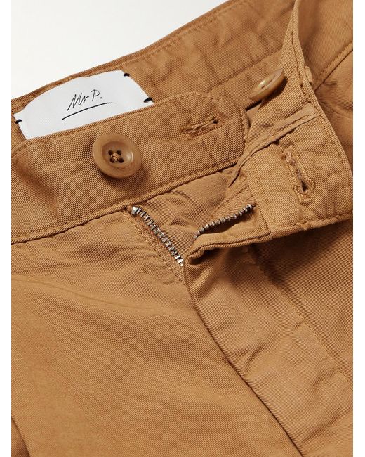 Mr P. Natural Straight-Leg Pleated Garment-Dyed Cotton And Linen-Blend Twill Trousers for men