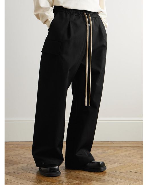 Fear Of God Black Wide-Leg Wool And Cotton-Blend Twill Drawstring Cargo Trousers for men