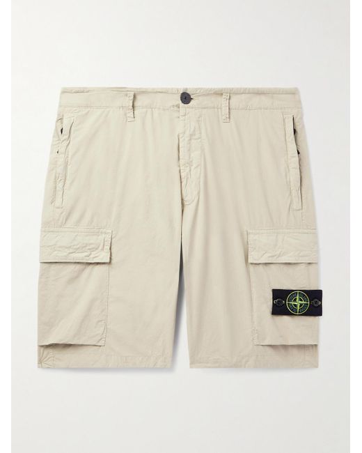Shorts cargo a gamba dritta in tela di misto cotone con logo applicato di Stone Island in Natural da Uomo