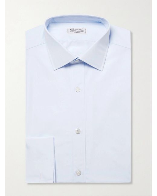 Charvet Blue Slim-Fit Double Cuff Cotton-Poplin Shirt for men