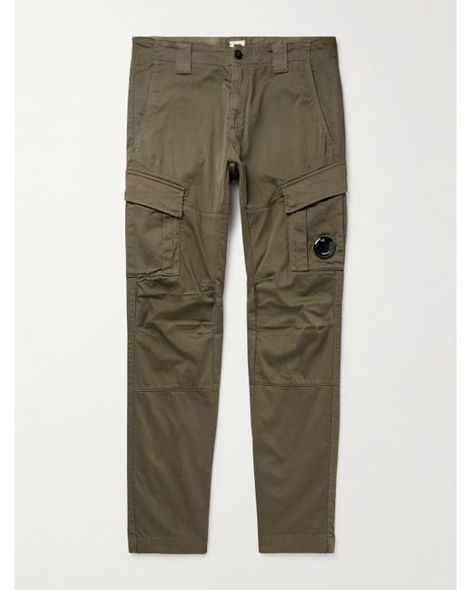 C P Company Green Slim-Fit Tapered Logo-Appliquéd Stretch-Cotton Sateen Cargo Trousers for men