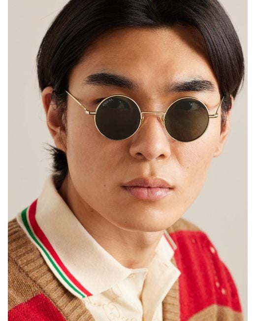 Gucci Goldfarbene Sonnenbrille mit rundem Rahmen in Metallic für Herren