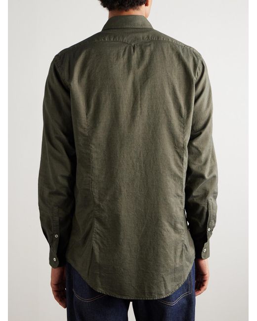 Massimo Alba Green Genova Cutaway-collar Cotton-chambray Shirt for men