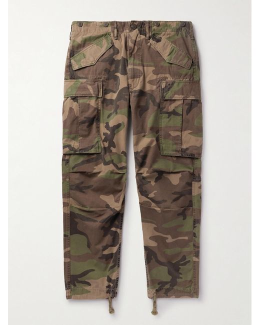RRL Green Tapered Camouflage-Print Cotton-Ripstop Cargo Trousers for men