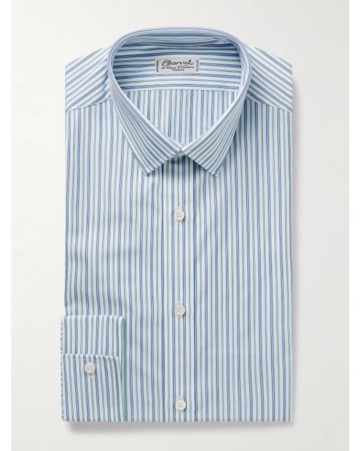 Charvet Blue Striped Cotton-Poplin Shirt for men