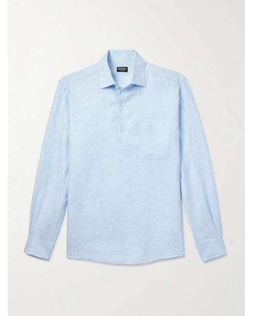 Zegna Hemd aus "Oasi"-Leinen mit kurzer Knopfleiste in Blue für Herren
