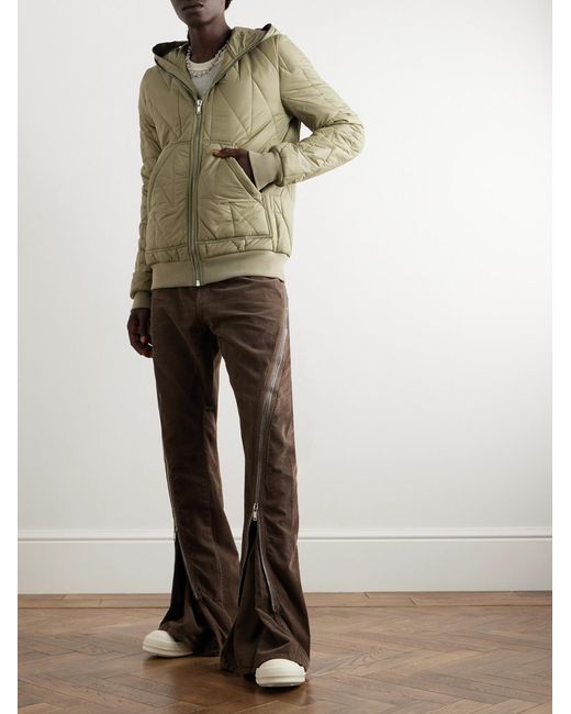 Rick Owens Green Quilted Shell Hooded Jacket for men