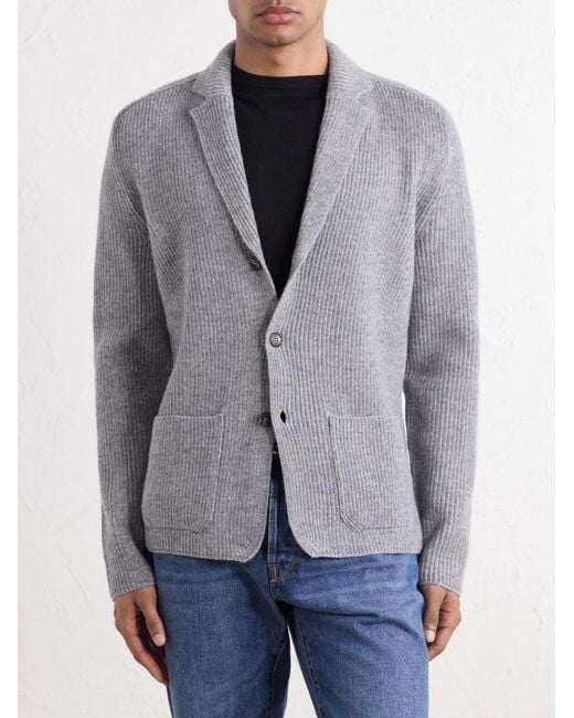 Slowear Gray Single-Breasted Ribbed Virgin Wool Blazer for men