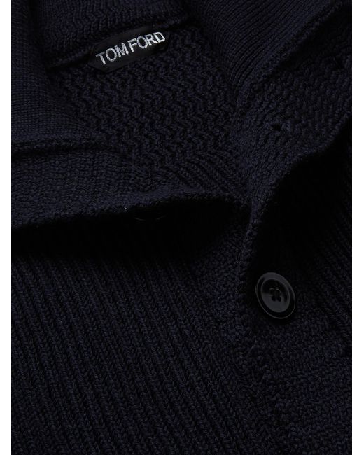 Tom Ford Blue Slim-Fit Ribbed Wool And Cashmere-Blend Cardigan for men