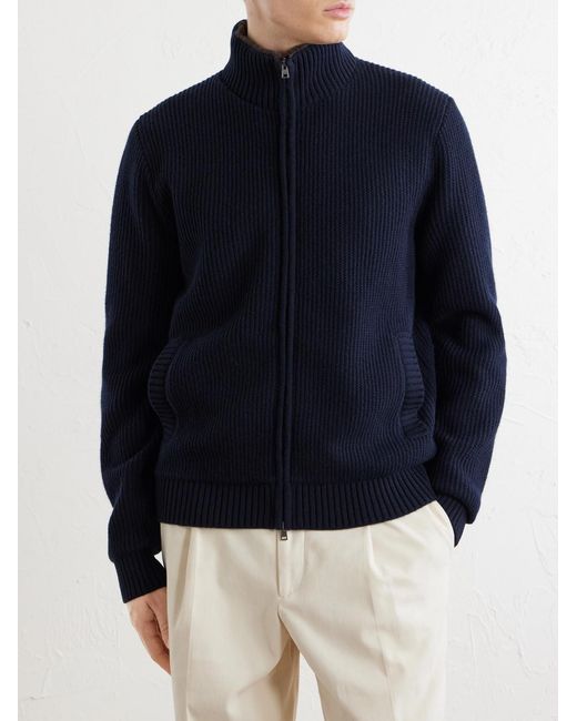 Herno Blue Wool Zip-up Cardigan for men