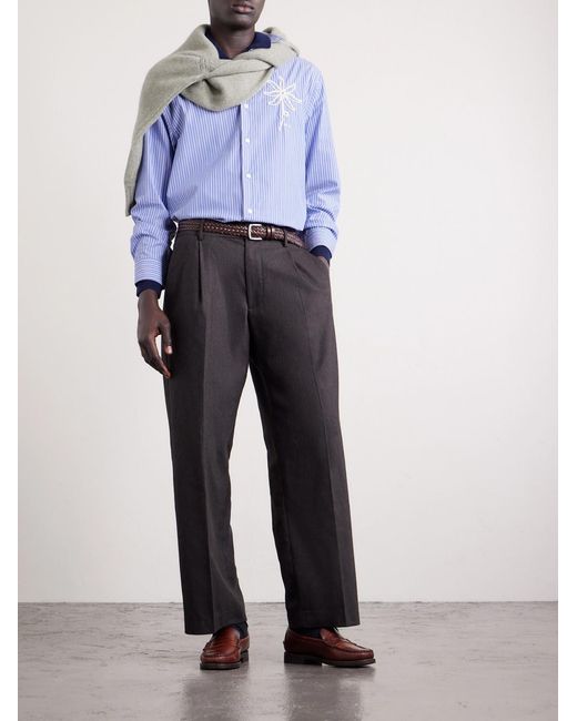 NN07 Blue Quinsy Appliquéd Pinstriped Supima Cotton Shirt for men