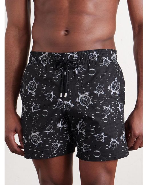 Vilebrequin Black Mahina Straight-leg Mid-length Printed Swim Shorts for men