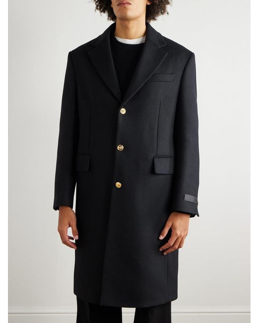 Versace Black Wool-Blend Twill Overcoat for men