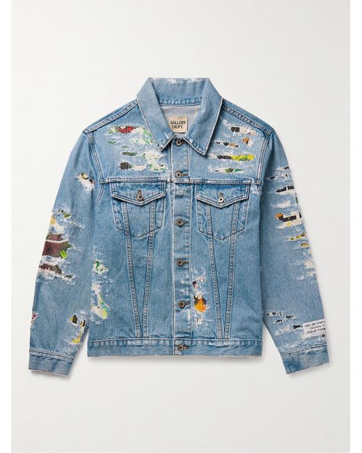 GALLERY DEPT. Blue Andy Distressed Layered Printed Denim Jacket for men
