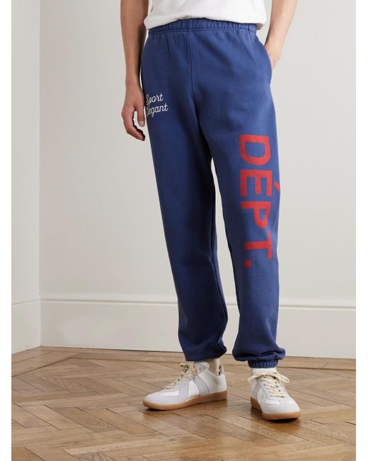 GALLERY DEPT. Blue Team Dept Tapered Embroidered Printed Cotton-Jersey Sweatpants for men