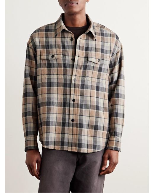 Checked Wool And Linen-Blend Shirt di Visvim in Brown da Uomo