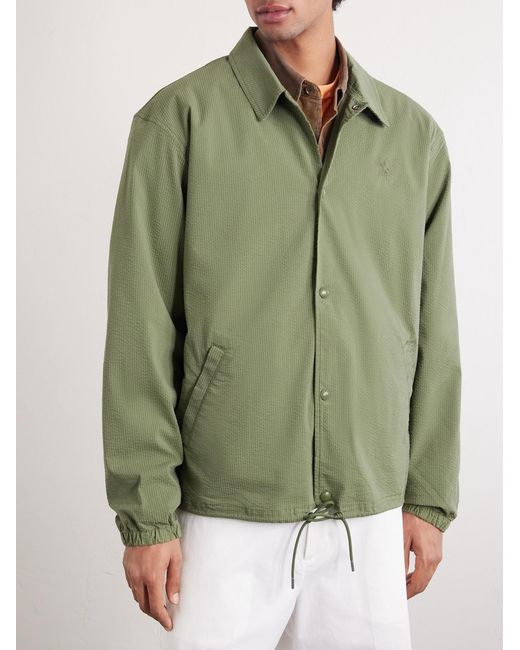 Polo Ralph Lauren Green Logo-embroidered Cotton-blend Seersucker Blouson Jacket for men